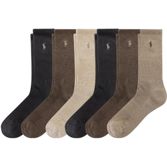 POLO RALPH LAUREN Mens Crew Socks 6 Pack Cotton Moisture Wicking Athletic - Picture 1 of 7
